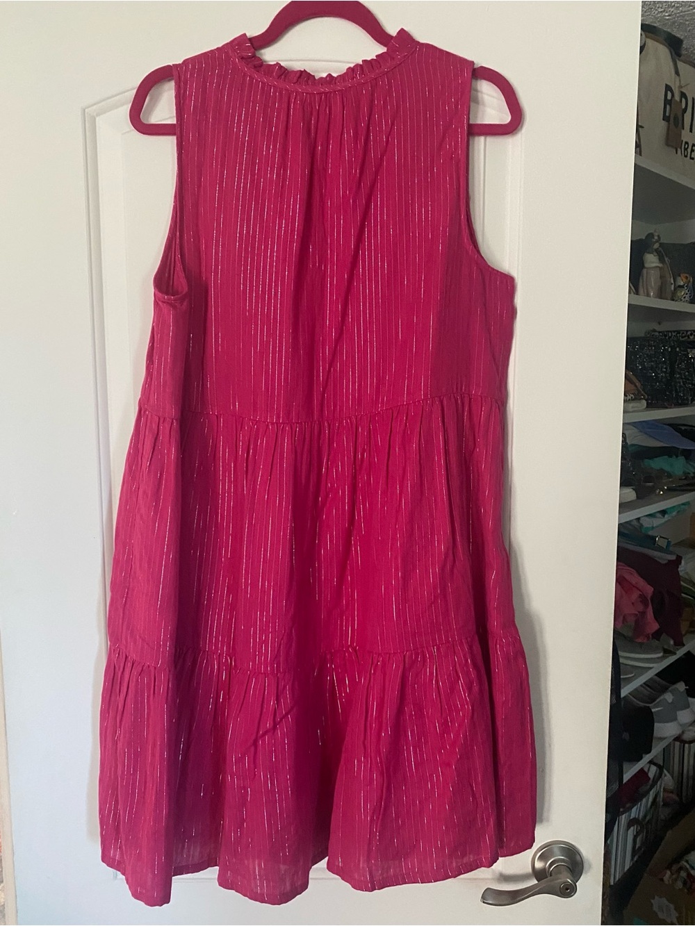 J.Crew Pink Metallic Sleeveless Tiered Dress - Sz L or XL 🩷 - Picture 7 of 7